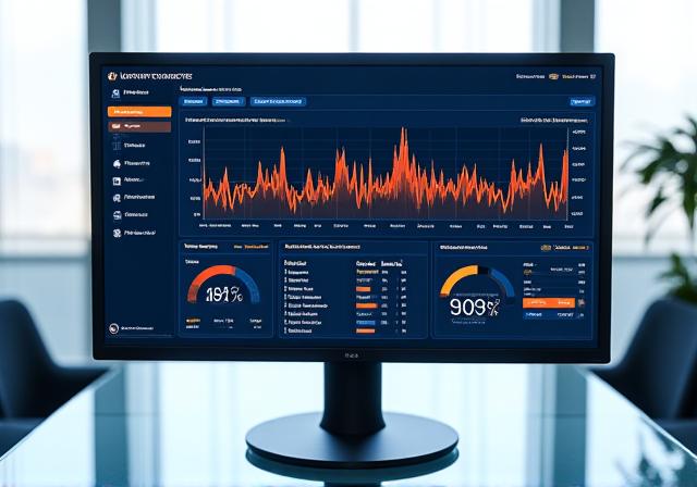 A sleek SaaS analytics dashboard displaying conversion rates, revenue graphs, and campaign ROI data